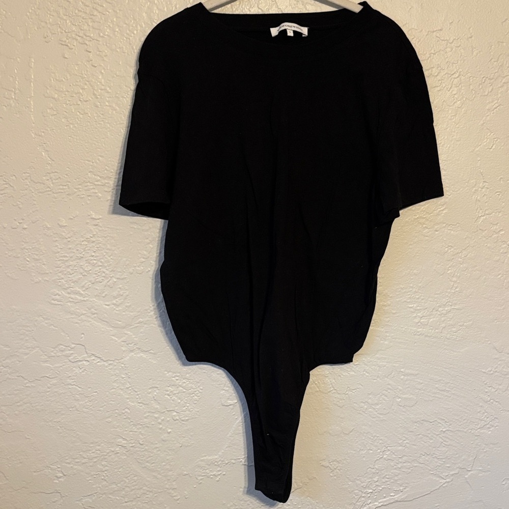 WeWoreWhat Crew Neck 100% Cotton Black thong Bodysuit L